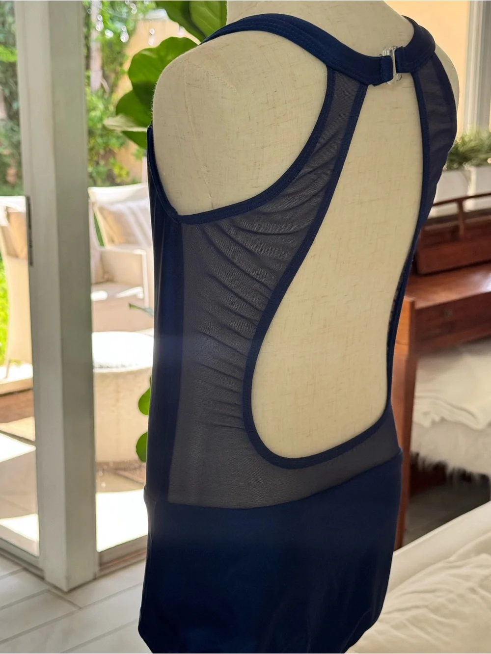 Navy Mesh Accent High Neck Dance Leotard (Girls Size 12)